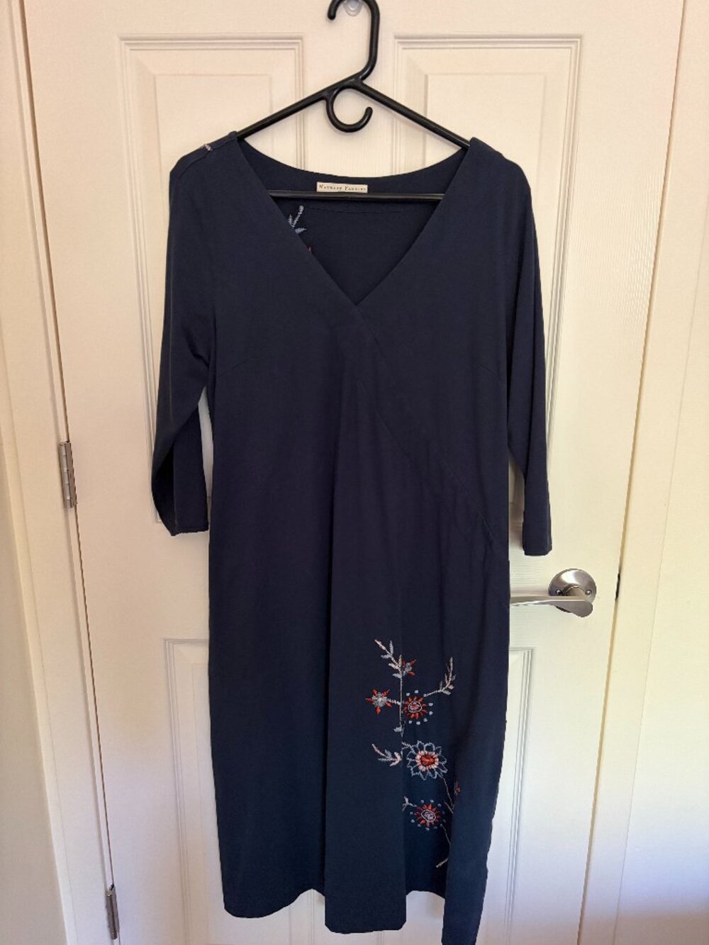 Navy Blue Embroidered Midi V-Neck Eshakti Wayward Fancies Dress